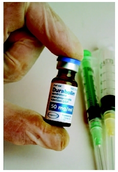 Bottle of the injectable anabolic steroid, Durabolin. (Custom Medical Stock Photo, Inc.)