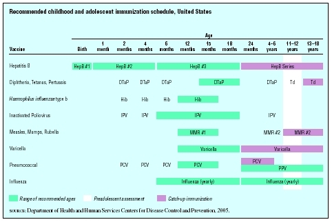 Recommended childhood and adolescent immunization schedule, United States (Graph by GGS Information Services.)
